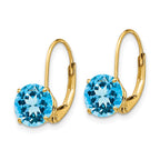 14k 7mm Round Blue Topaz Leverback Earrings