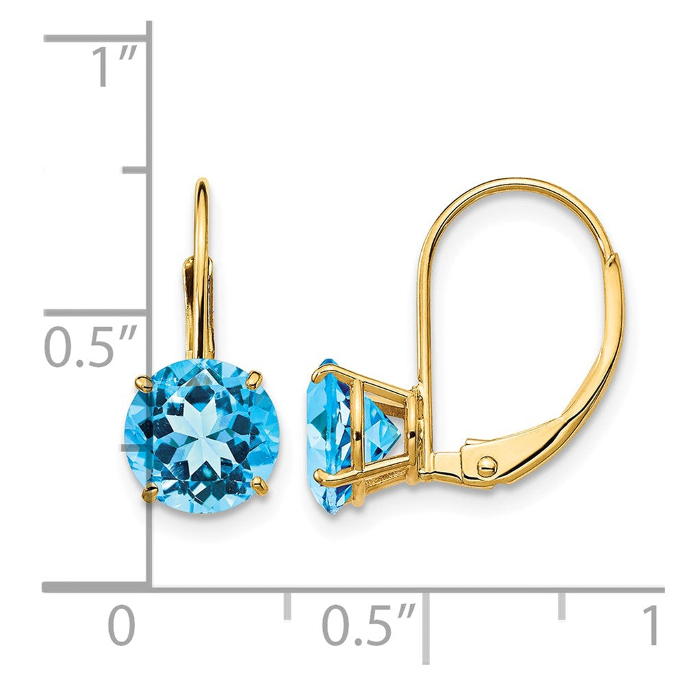 14k 7mm Round Blue Topaz Leverback Earrings