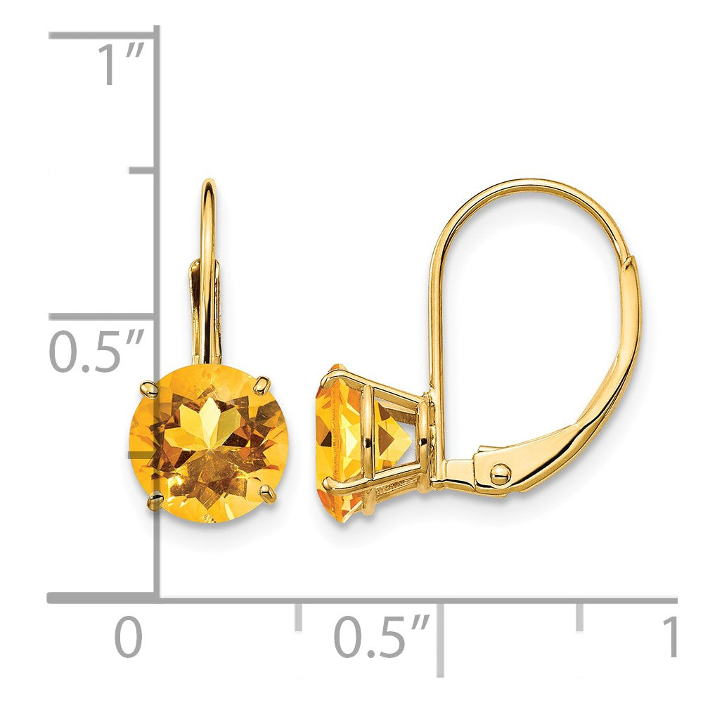 14k 7mm Round Citrine Leverback Earrings