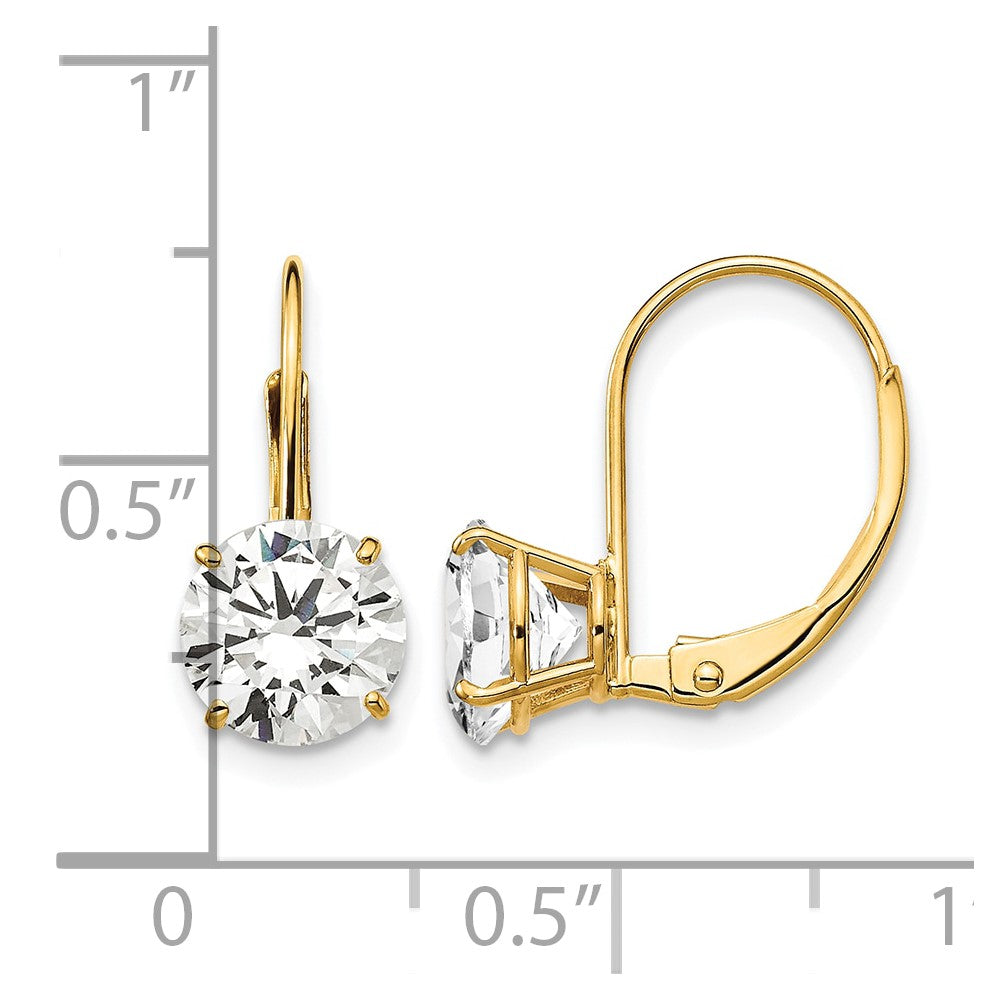 14k 7mm Round Cubic Zirconia Leverback Earrings