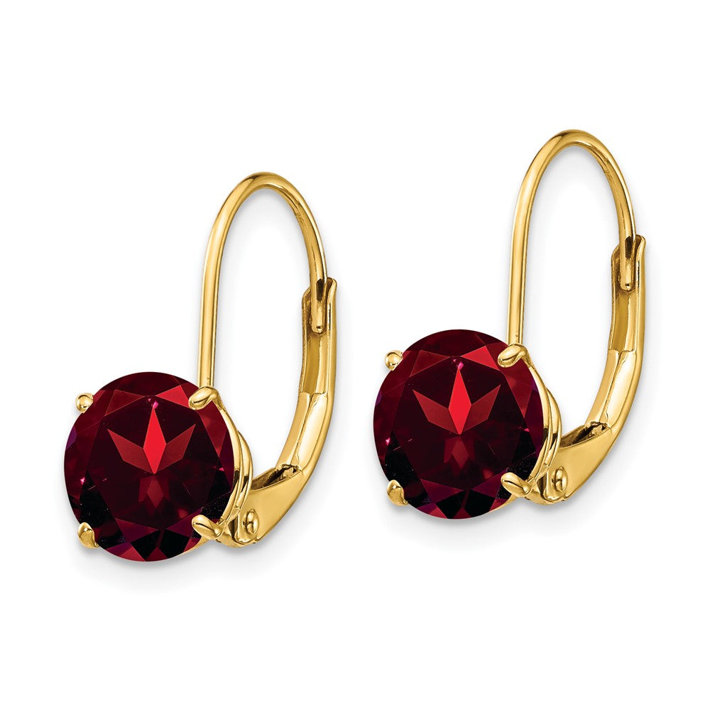 14k 7mm Round Garnet Leverback Earrings