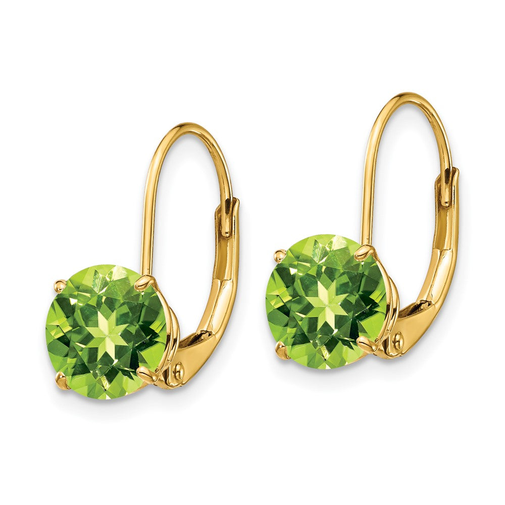 14k 7mm Round Peridot Leverback Earrings
