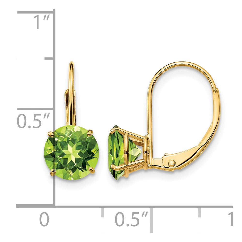 14k 7mm Round Peridot Leverback Earrings