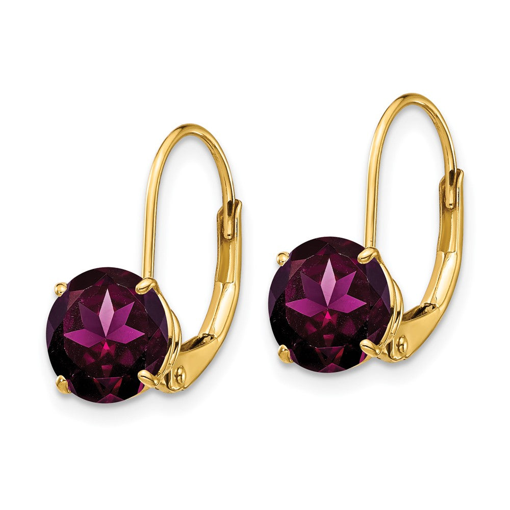 14k 7mm Round Rhodolite Garnet Leverback Earrings