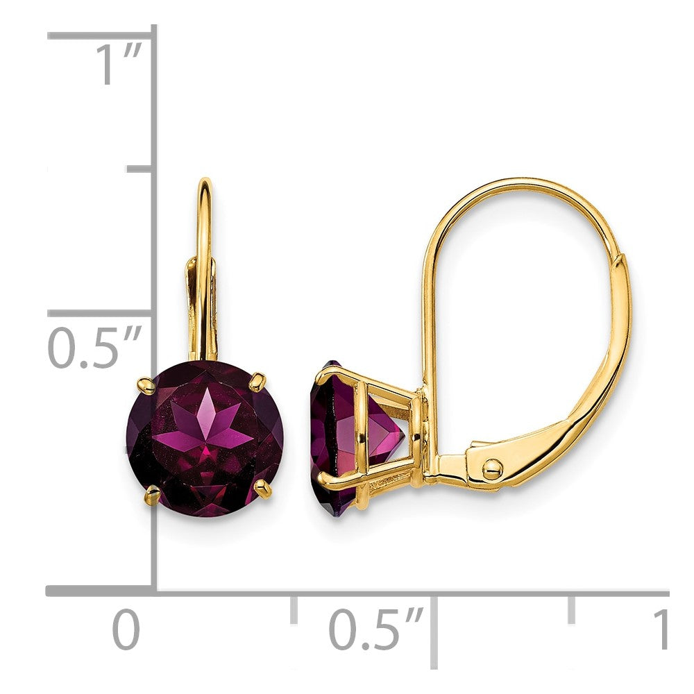14k 7mm Round Rhodolite Garnet Leverback Earrings