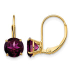 14k 7mm Round Rhodolite Garnet Leverback Earrings