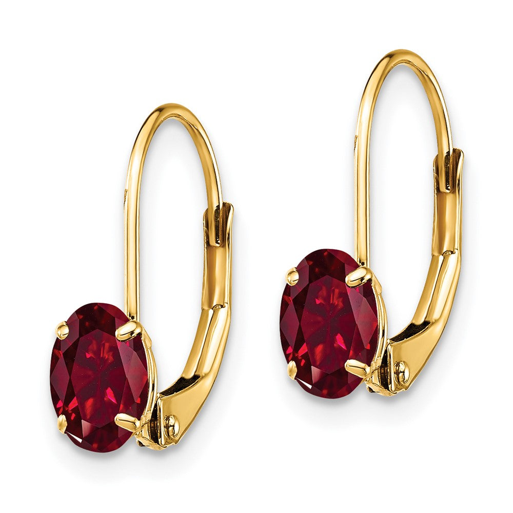 14k 6x4mm Oval Lab Created Ruby Leverback Earrings