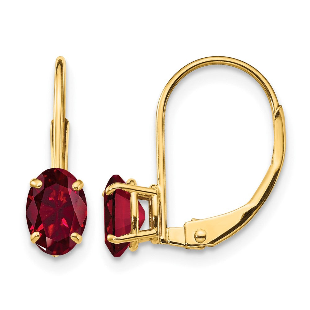 14k 6x4mm Oval Lab Created Ruby Leverback Earrings