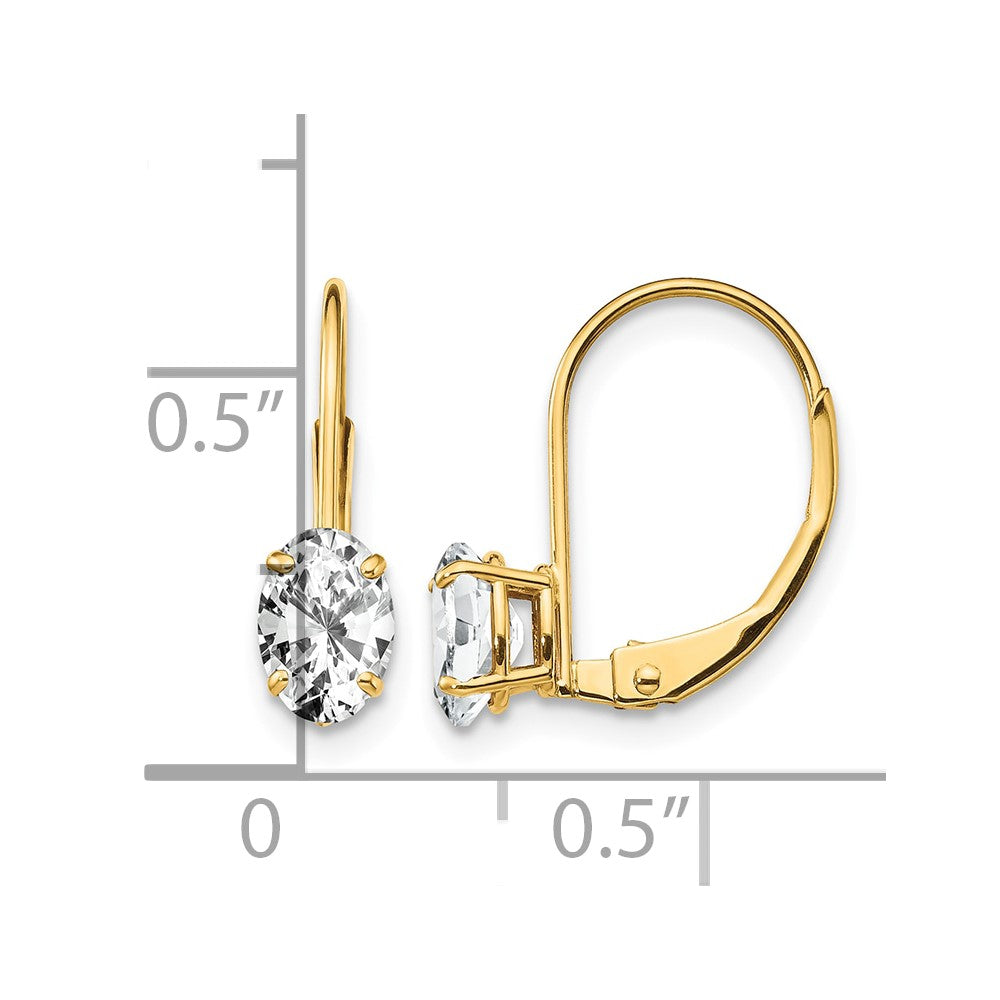 14k 6x4mm Oval Cubic Zirconia Leverback Earrings