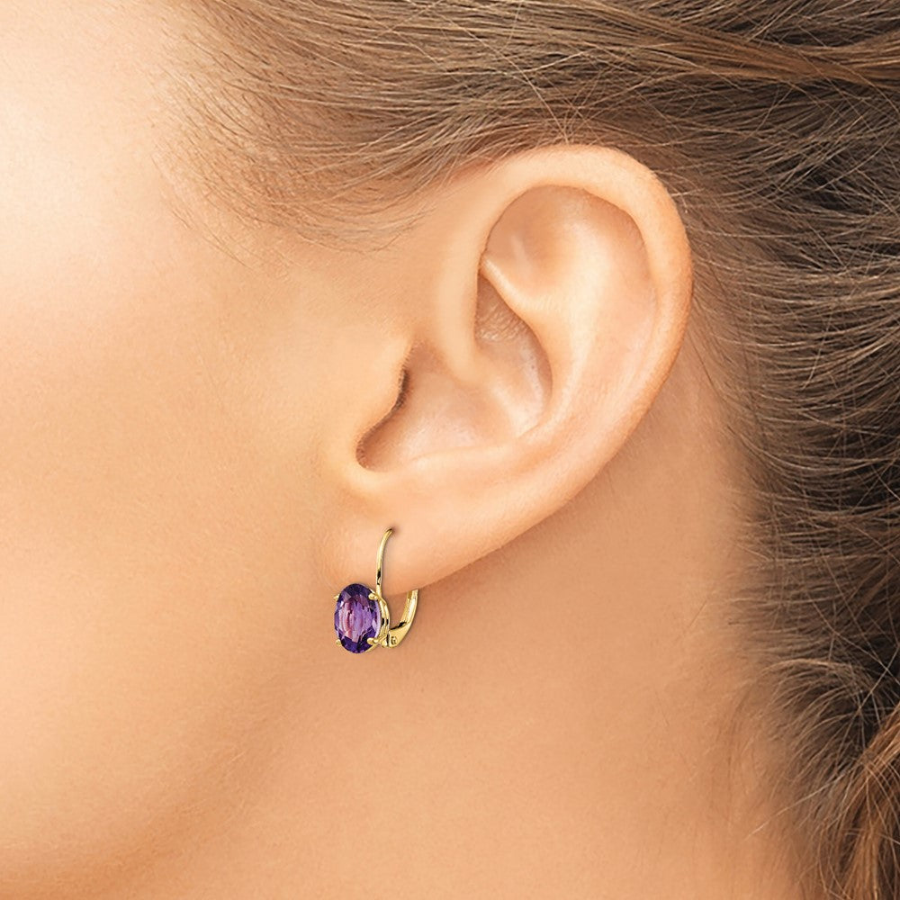 14k 8x6mm Oval Amethyst Leverback Earrings