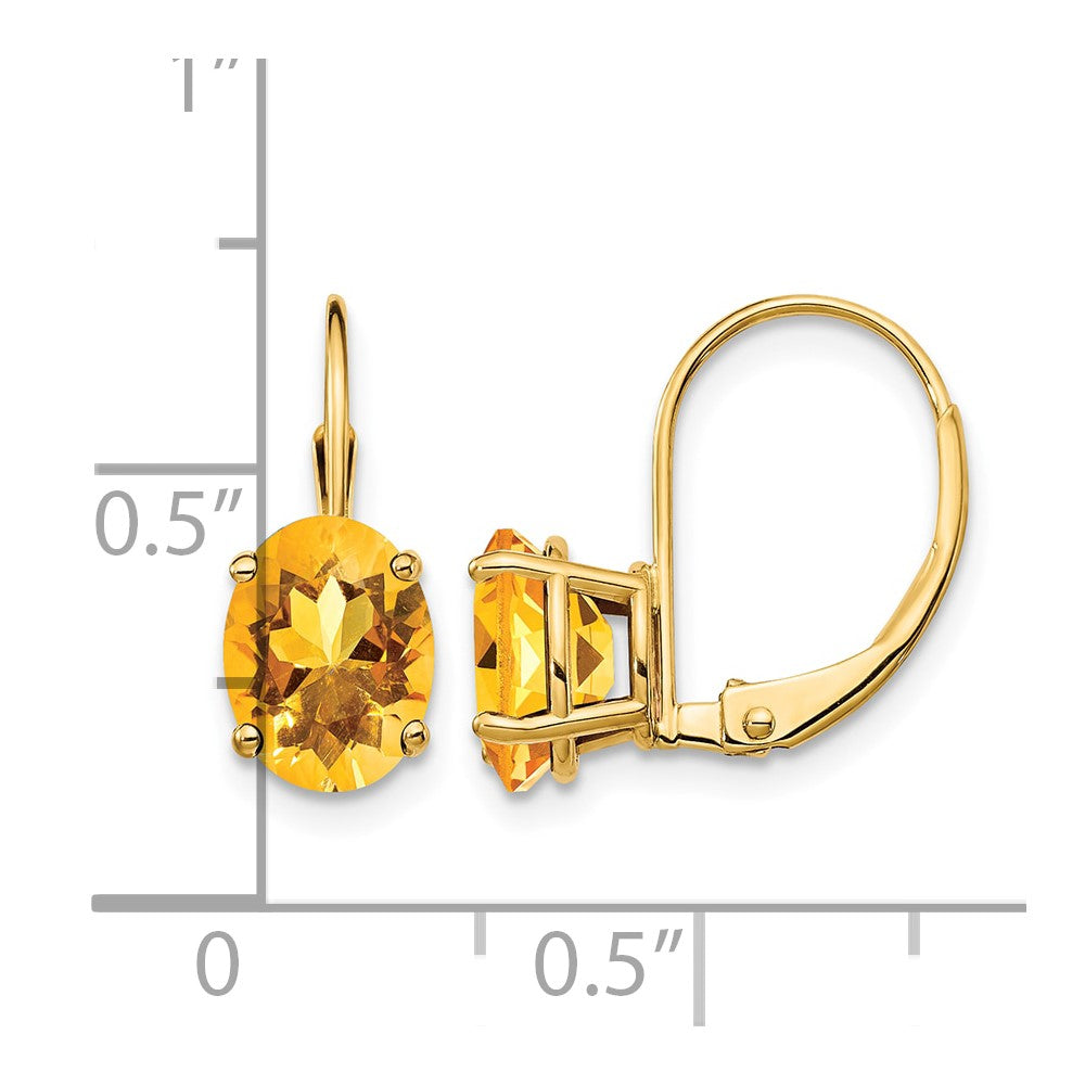 14k 8x6mm Oval Citrine Leverback Earrings