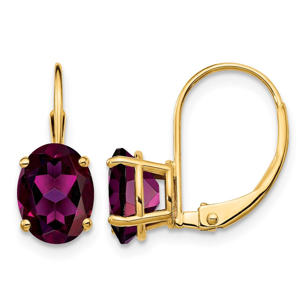 14k 8x6mm Oval Rhodolite Garnet Leverback Earrings
