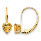 14k 5mm Heart Citrine Leverback Earrings