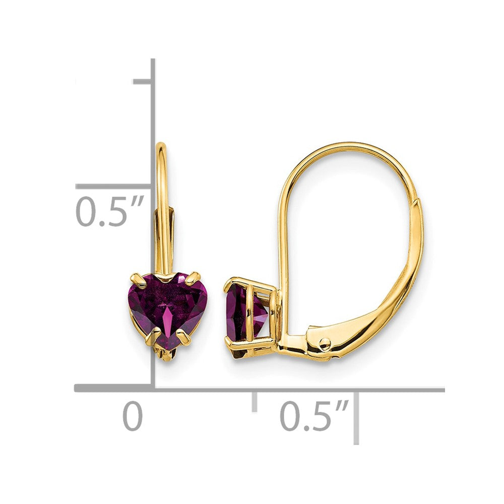 14k 5mm Heart Rhodolite Garnet Leverback Earrings