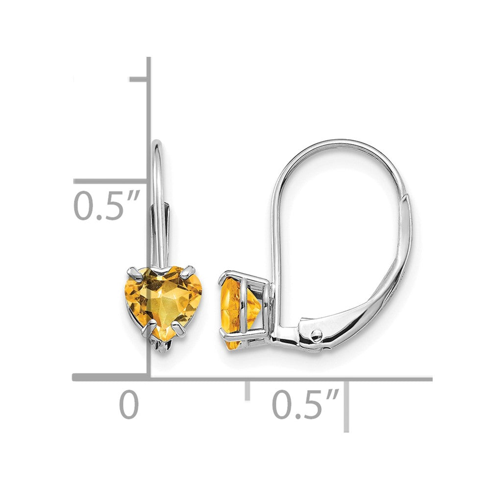 14k White Gold 5mm Heart Citrine Leverback Earrings