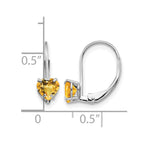 14k White Gold 5mm Heart Citrine Leverback Earrings