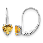 14k White Gold 5mm Heart Citrine Leverback Earrings
