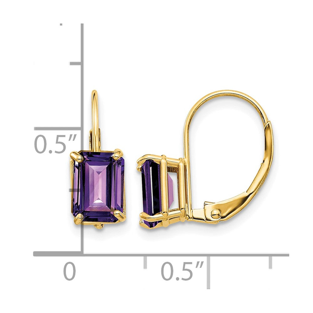14k 7x5mm Emerald-cut Amethyst Leverback Earrings