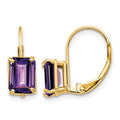 14k 7x5mm Emerald-cut Amethyst Leverback Earrings