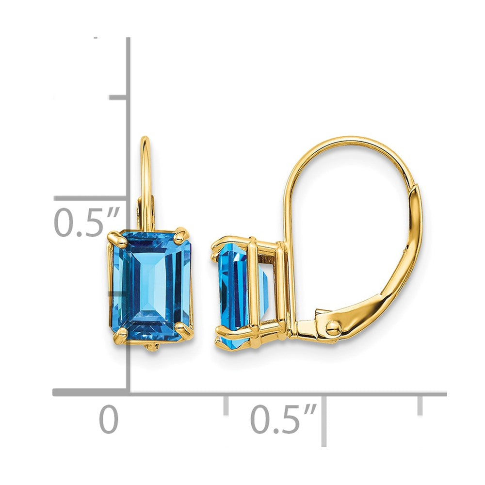 14k 7x5mm Emerald-cut Blue Topaz Leverback Earrings