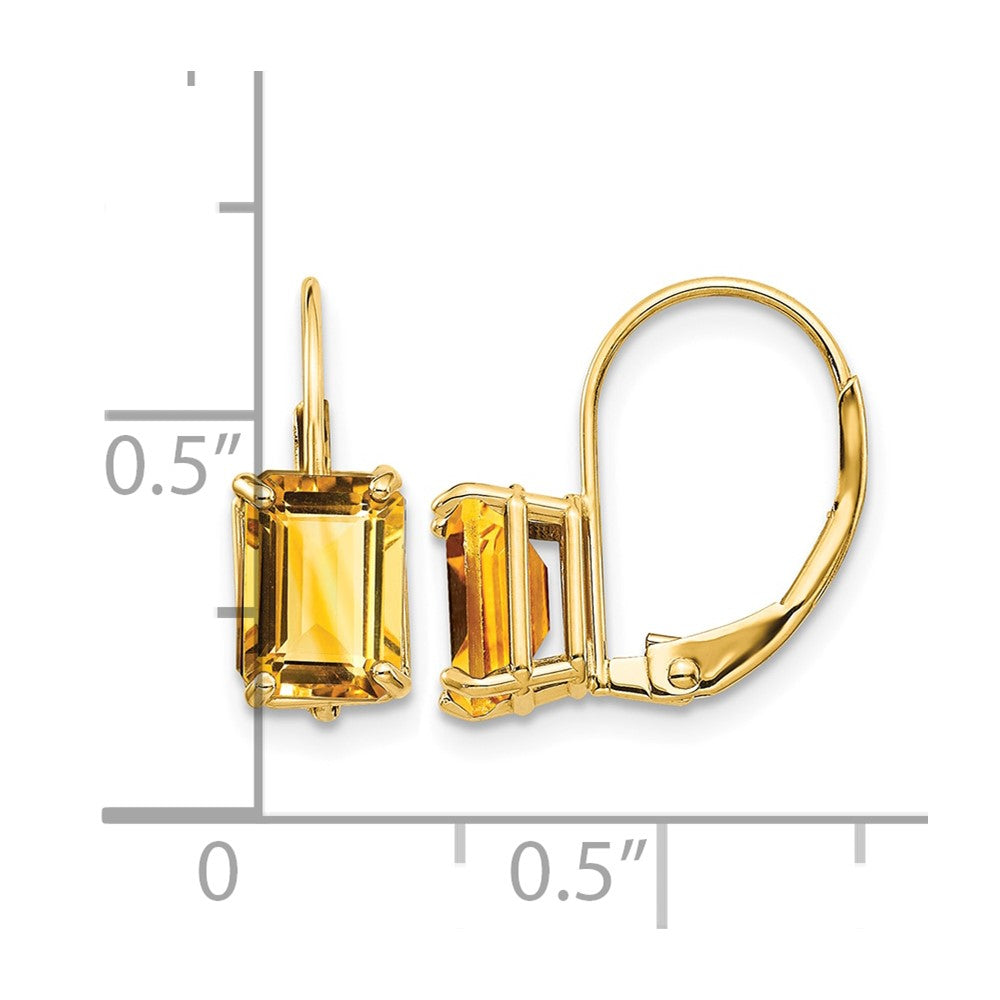 14k 7x5mm Emerald-cut Citrine Leverback Earrings