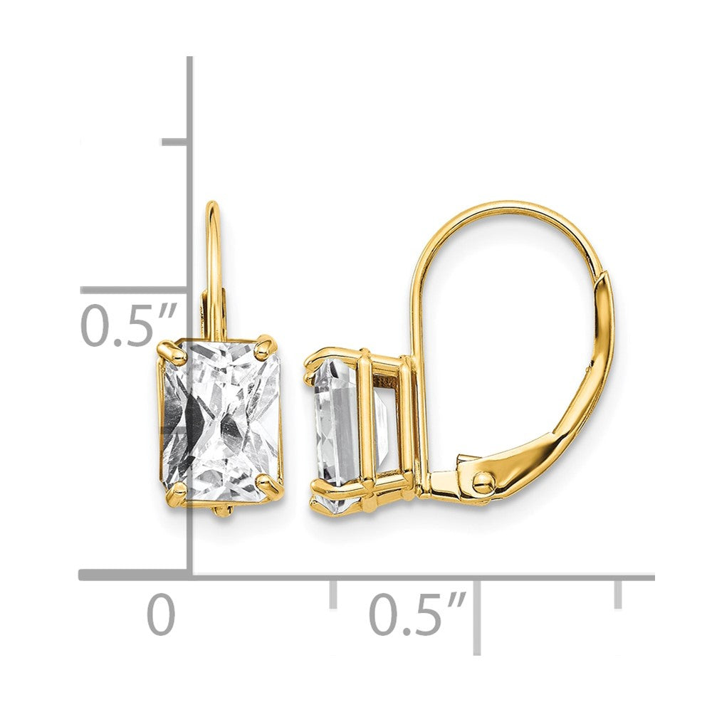 14k 7x5mm Emerald-cut Cubic Zirconia Leverback Earrings
