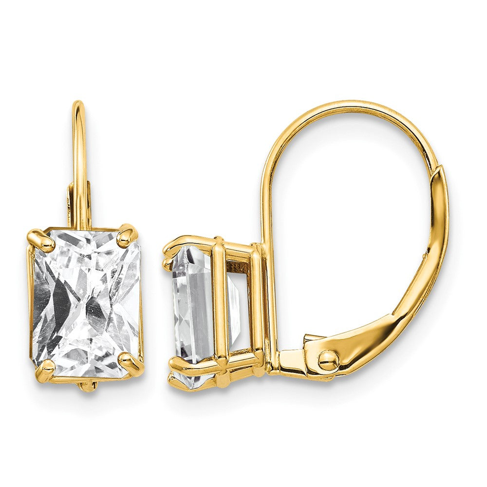 14k 7x5mm Emerald-cut Cubic Zirconia Leverback Earrings