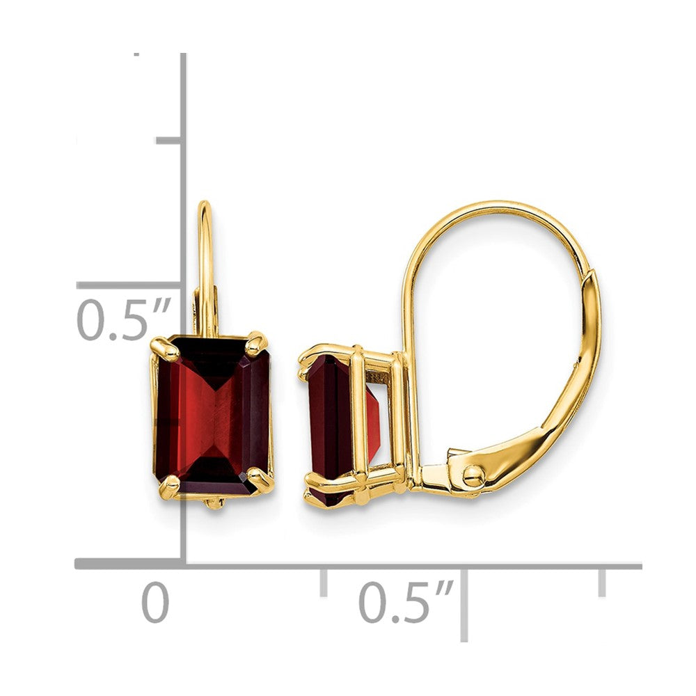 14k 7x5mm Emerald-Cut Garnet Leverback Earrings