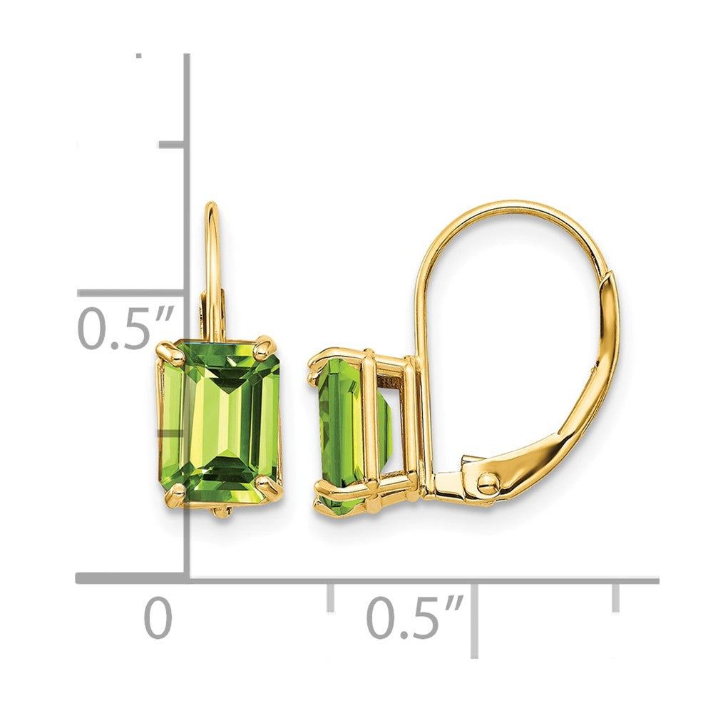 14k 7x5mm Emerald-cut Peridot Leverback Earrings