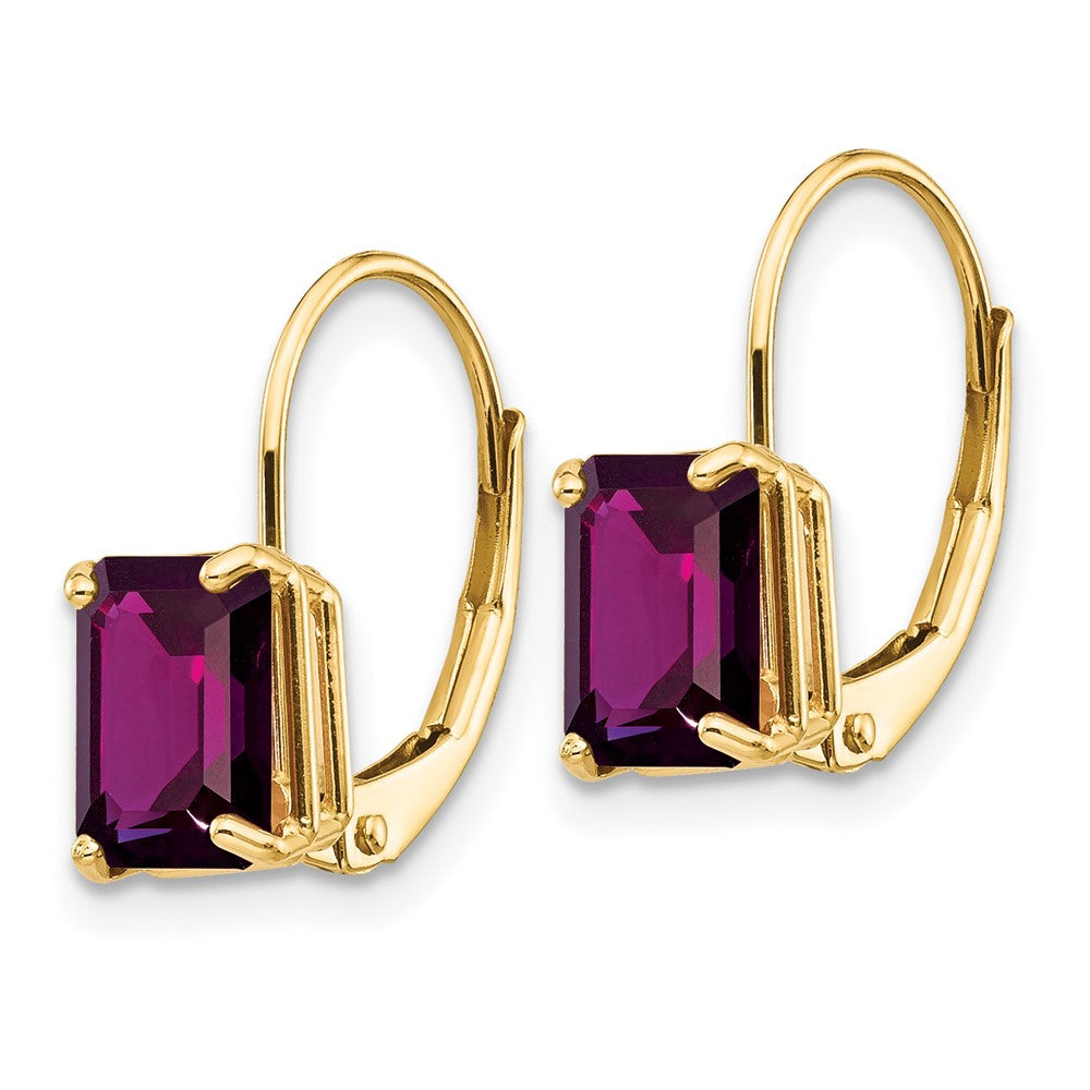 14k 7x5mm Emerald-cut Rhodolite Garnet Leverback Earrings