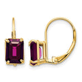 14k 7x5mm Emerald-cut Rhodolite Garnet Leverback Earrings