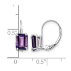 14k White Gold 7x5mm Emerald-cut Amethyst Leverback Earrings