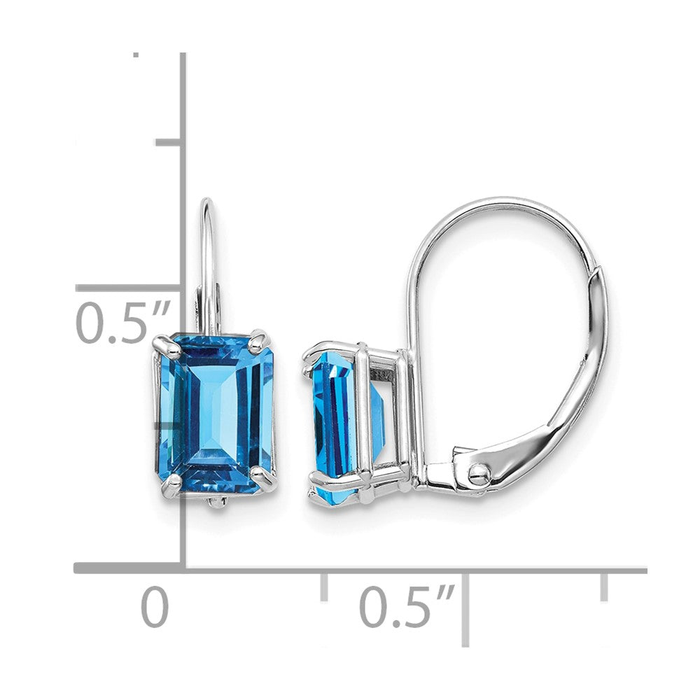 14k White Gold 7x5mm Emerald-cut Blue Topaz Earrings
