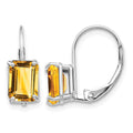 14k White Gold 7x5mm Emerald-cut Citrine Earrings