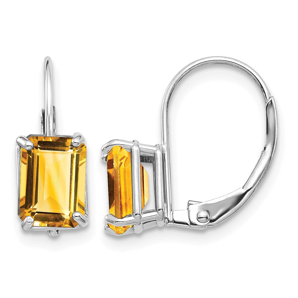 14k White Gold 7x5mm Emerald-cut Citrine Earrings