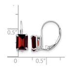 14k White Gold 7x5mm Emerald-Cut Garnet Leverback Earrings