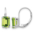 14k White Gold 7x5mm Emerald-cut Peridot Leverback Earrings