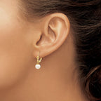 14k 6-7mm White Round Freshwater Cultured Pearl Dangle Leverback Earrings