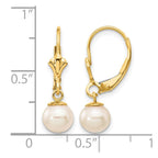 14k 6-7mm White Round Freshwater Cultured Pearl Dangle Leverback Earrings