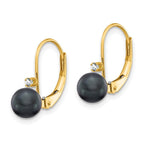14k 5-6mm Black Near-Round Freshwater Cultured Pearl and .03 carat AA Diamond Leverback Earrings