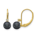 14k 5-6mm Black Near-Round Freshwater Cultured Pearl and .03 carat AA Diamond Leverback Earrings