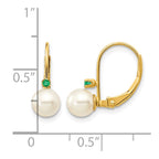 14k 5-5.5mm White Round Freshwater Cultured Pearl and .03EM Emerald Leverback Earrings