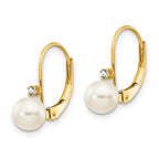 14k 5-6mm White Near-Round Freshwater Cultured Pearl and .03 carat AA Diamond Leverback Earrings