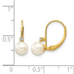 14k 5-6mm White Near-Round Freshwater Cultured Pearl and .03 carat AA Diamond Leverback Earrings