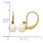 14k 5-5.5mm White Round Freshwater Cultured Pearl and .04RU Ruby Leverback Earrings
