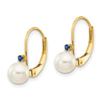 14k 5-5.5mm White Round Freshwater Cultured Pearl and .04SA Sapphire Leverback Earrings