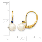 14k 5-5.5mm White Round Freshwater Cultured Pearl and .04SA Sapphire Leverback Earrings