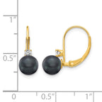 14k 6-7mm Black Near-Round Freshwater Cultured Pearl and .11 carat AA Diamond Leverback Earrings