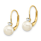 14k 6-7mm White Near-Round Freshwater Cultured Pearl and .11 carat AA Diamond Leverback Earrings