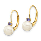14k 6-6.5mm White Round Freshwater Cultured Pearl and .14TZ Tanzanite Leverback Earrings